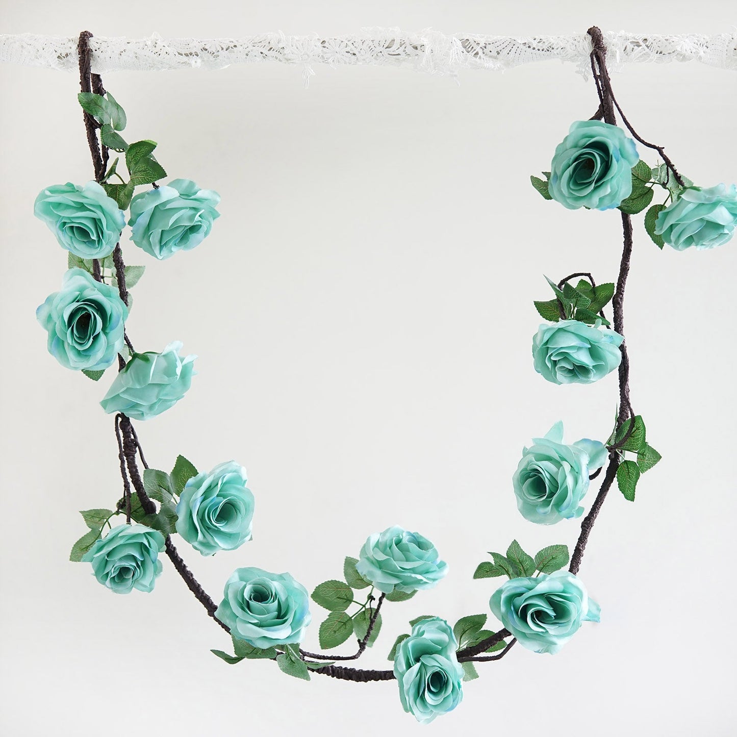 Aqua/Turquoise Artificial Silk Rose Hanging Flower Garland Vine