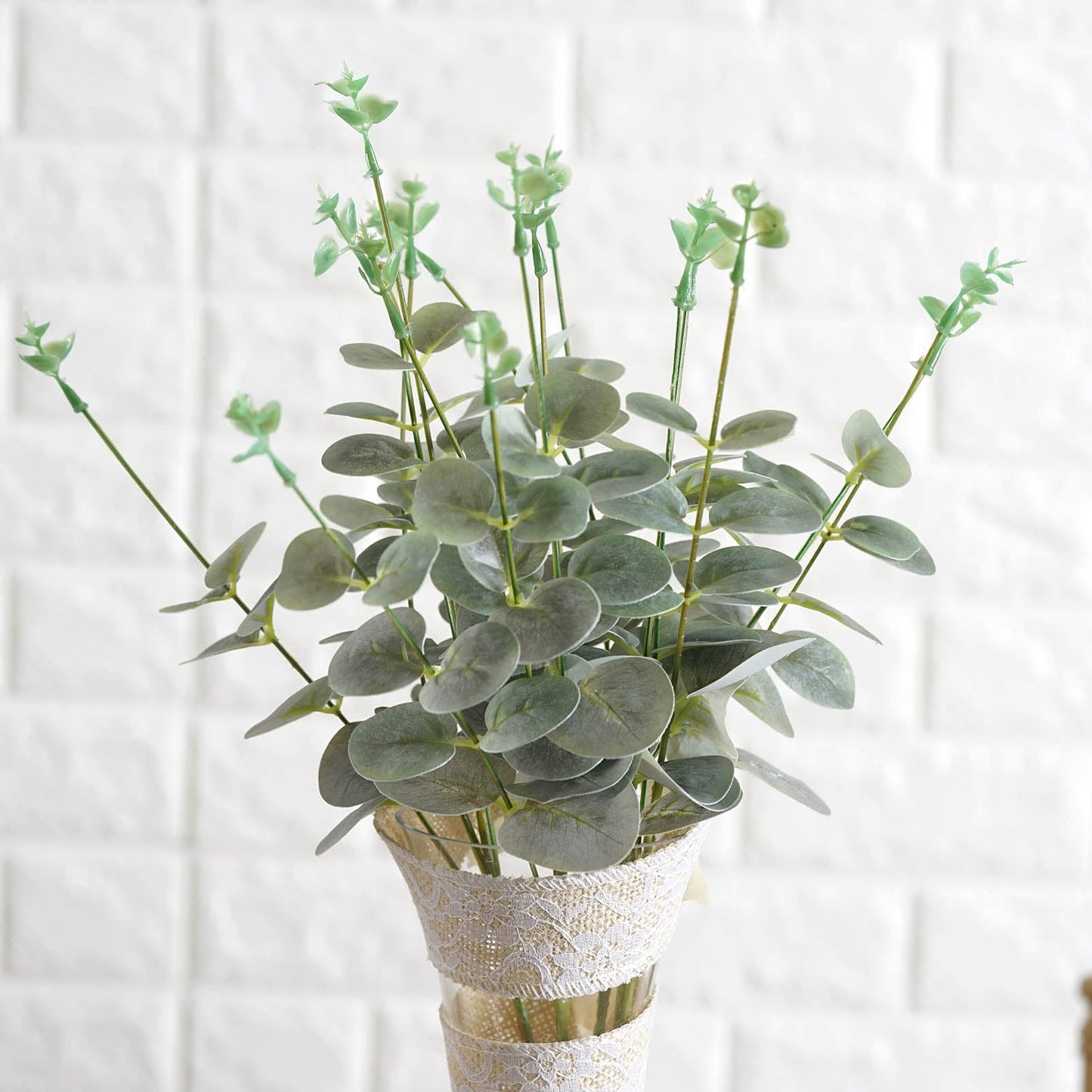 2 Bushes | 19inch Frosted Green Artificial Eucalyptus Branch Bouquet Plants