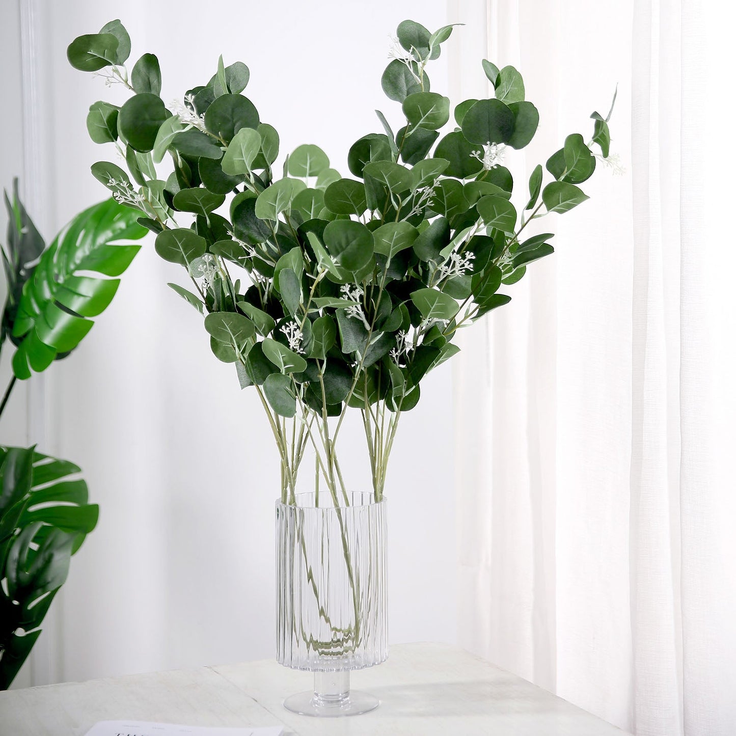 40" Tall Green Eucalyptus Branches in a vase, faux plants for home decor.