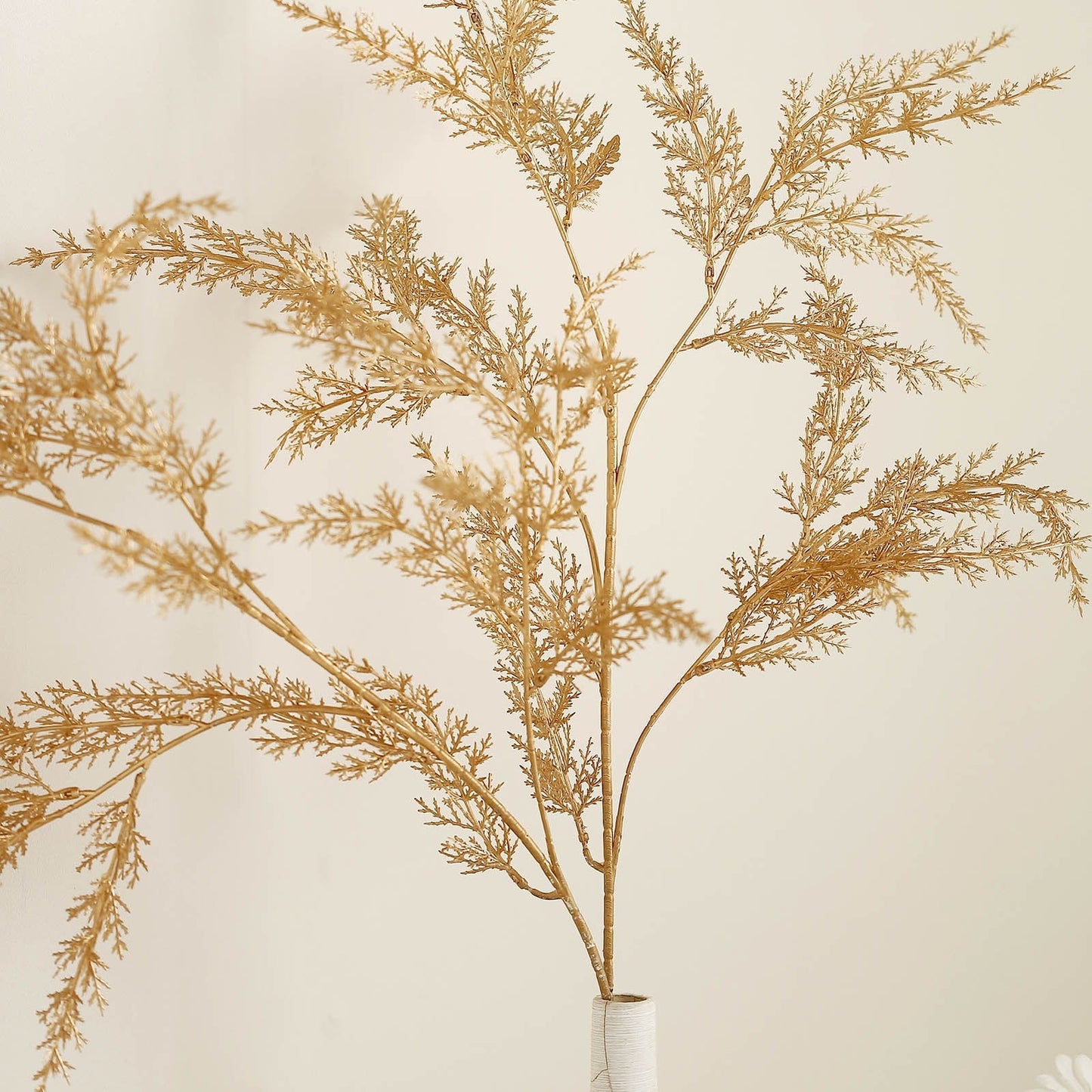 Metallic gold artificial fern leaf branch vase filler stems.