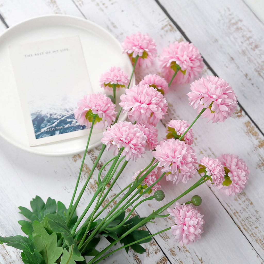 33" Blush Artificial Mums Spray, Faux Chrysanthemum Flower Bouquet