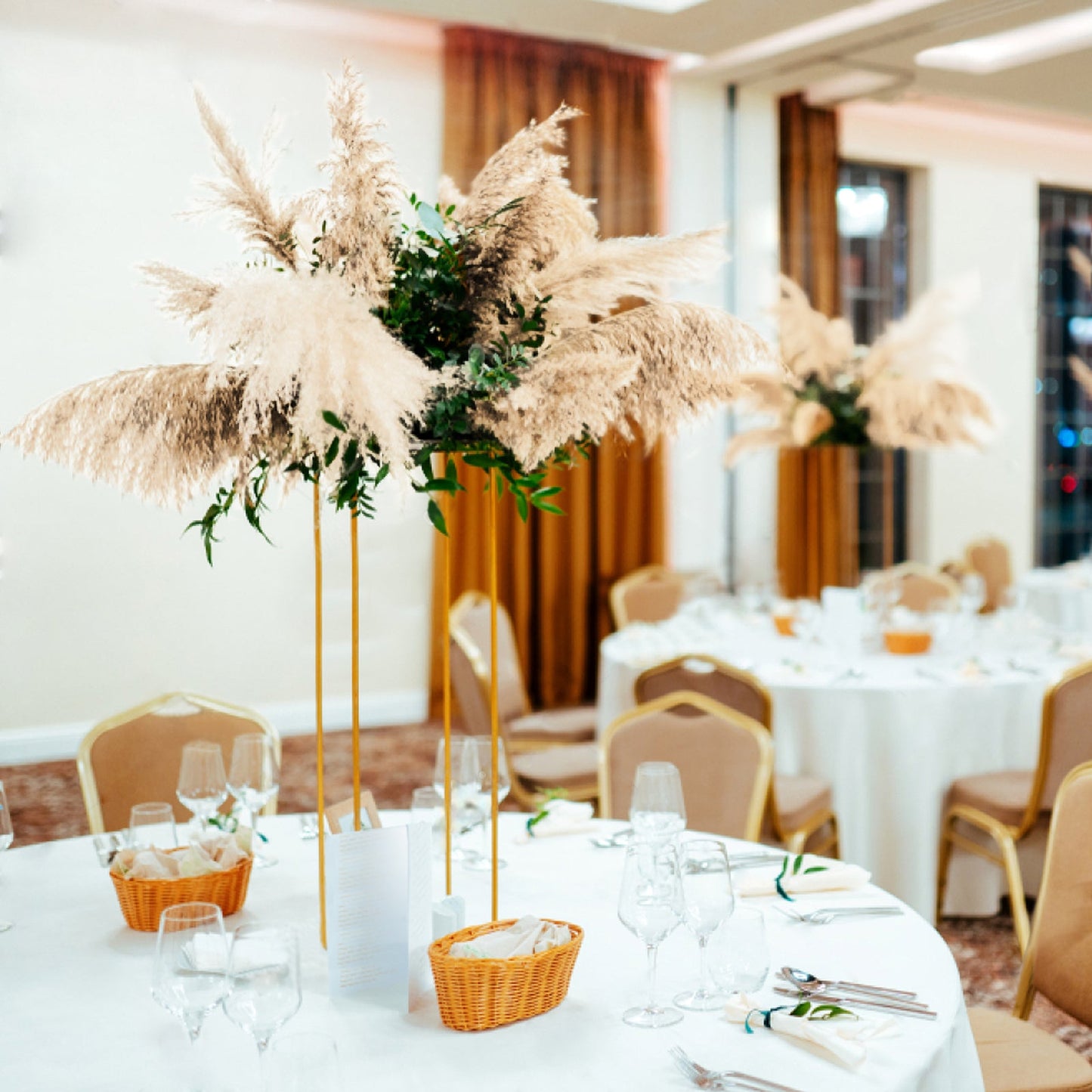 49" Wheat Tint Dried Pampas Grass Plant Sprays in elegant table arrangement.