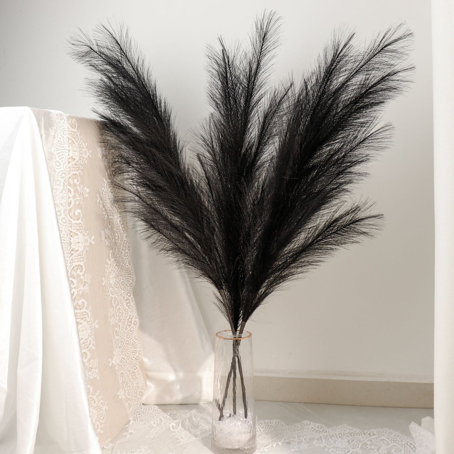 44" Black Faux Pampas Grass Plant Sprays in a vase arrangement.