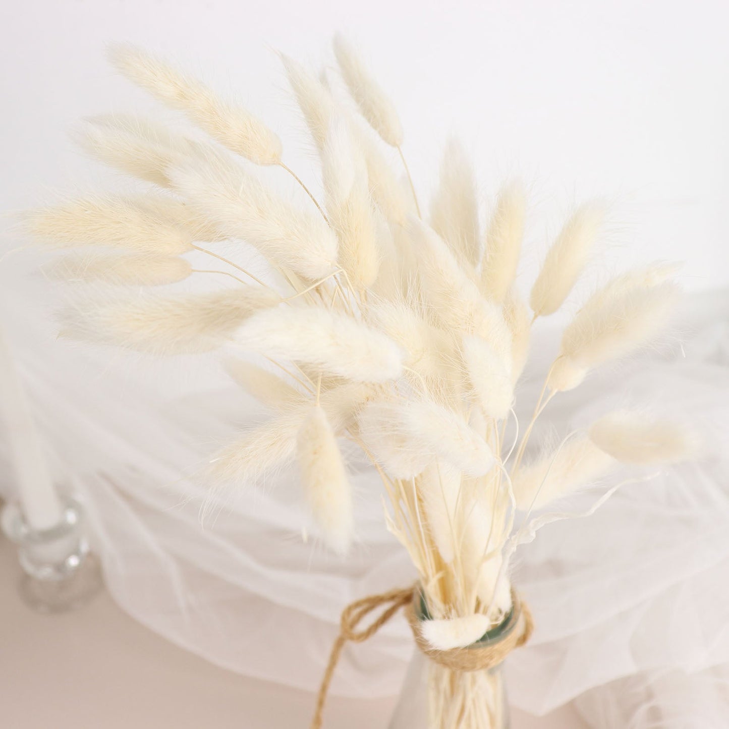 15" Natural White Rabbit Tail Dried Pampas Grass Flower Bouquets in white.