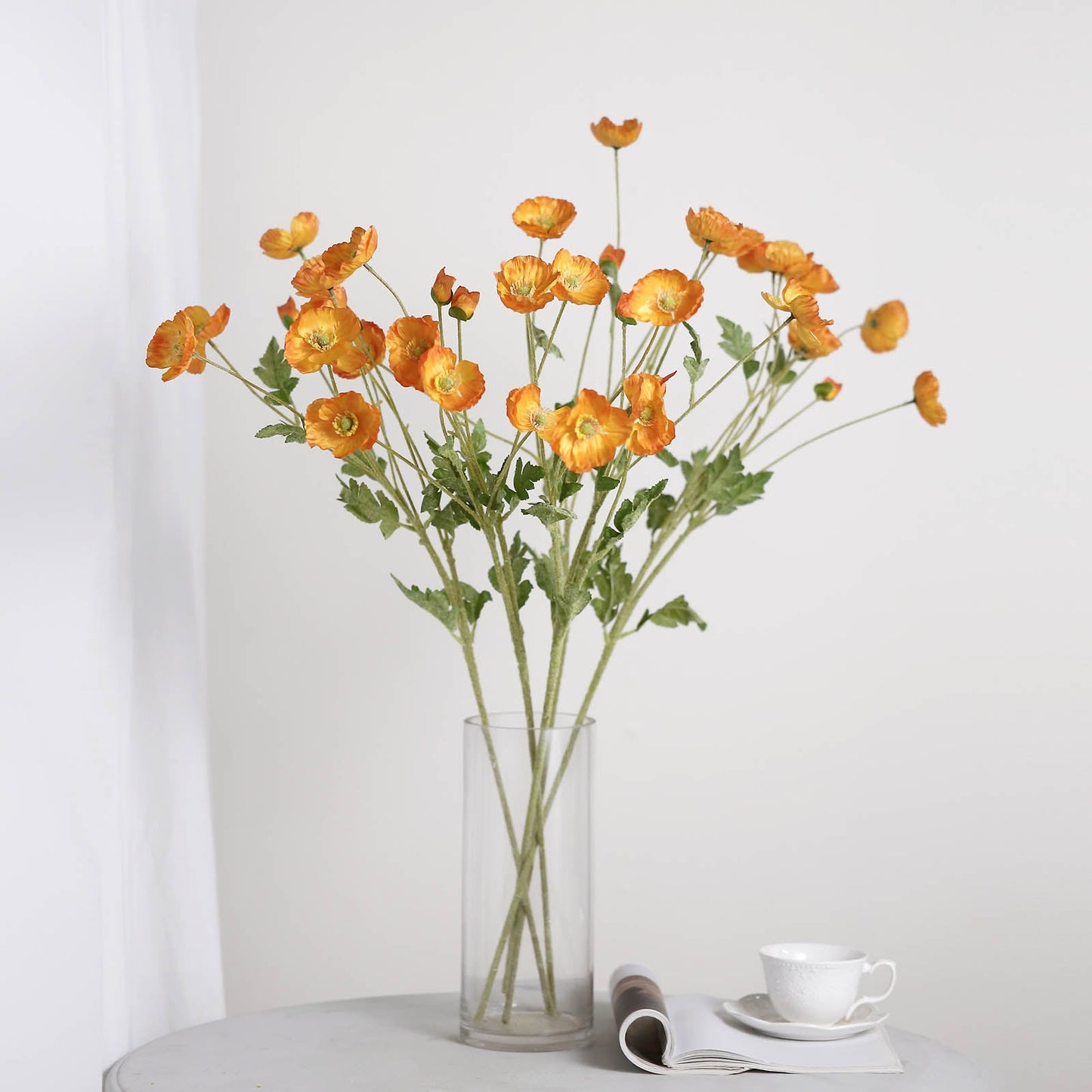 Artificial Silk Orange Poppy Stems Bouquet Of 2 33 Inch