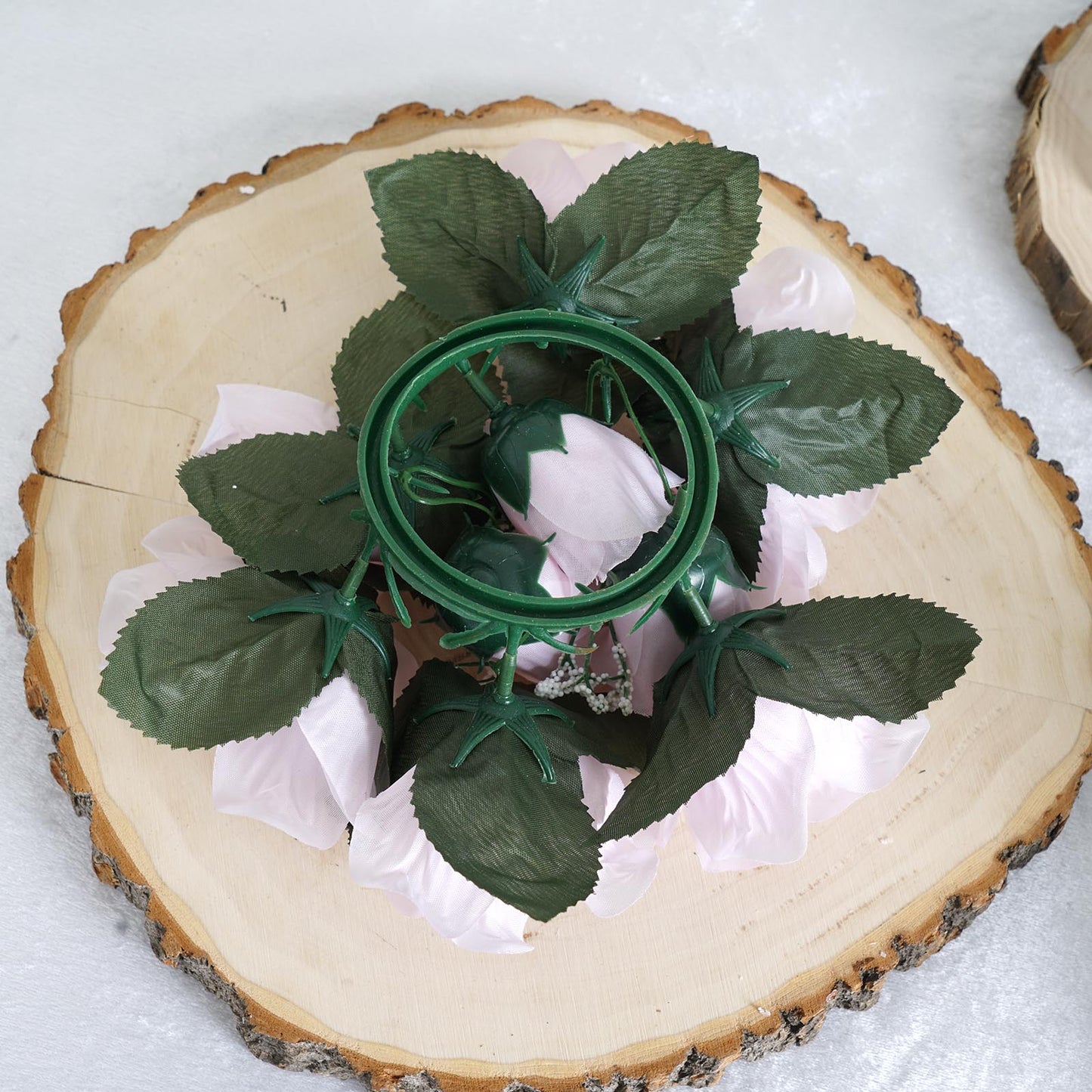 3 Inch Blush & Rose Gold Artificial Silk Rose Flower Candle Ring Wreaths 4 Pack