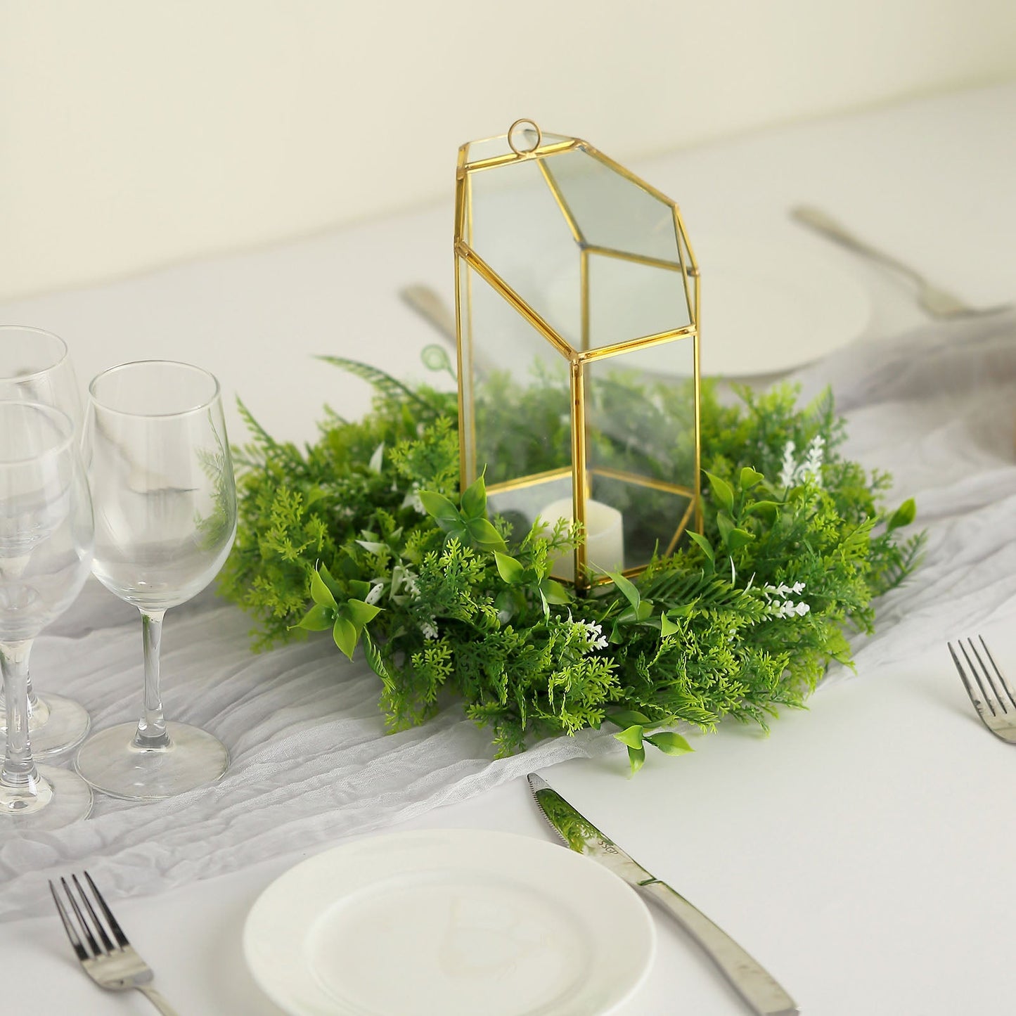 4" Green Artificial Fern Leaf Mix Pillar Candle Ring Wreaths