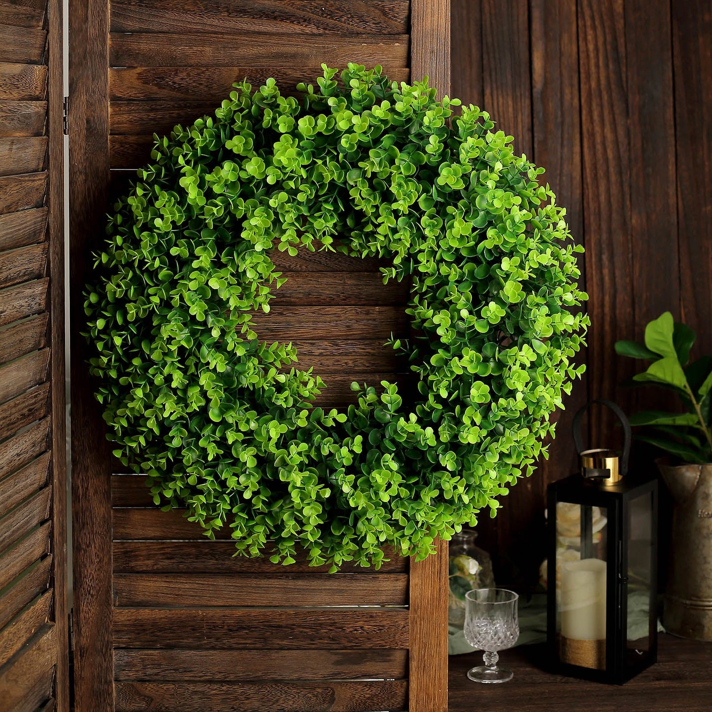 21" Green Eucalyptus Leaf Wreath - Lifelike Spring Decor (2 Pack)