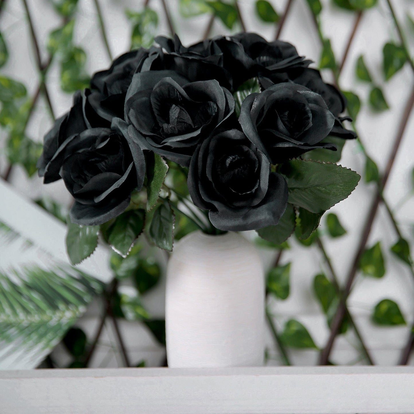 12 Inch Black Velvet Like Fabric Rose Flower Bouquet Bush