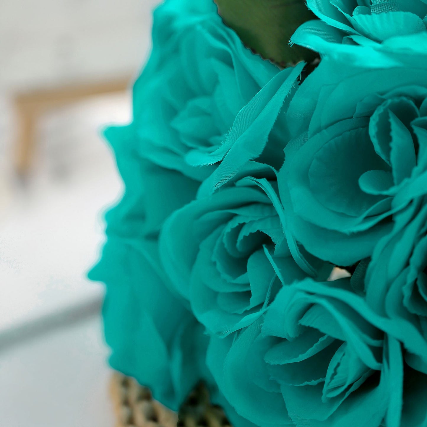 12 Inch Turquoise Velvet Like Fabric Rose Flower Bouquet Bush