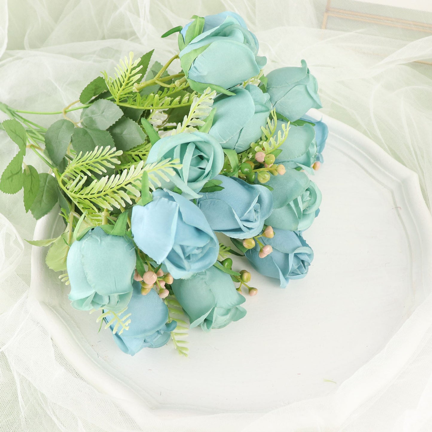 Artificial Flowers 13 Inches Dusty Blue 3 Pack