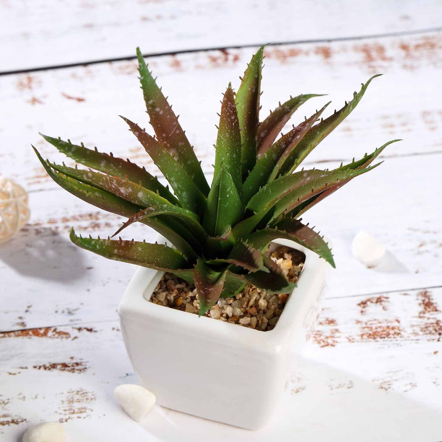 3 Pack | 5inches Ceramic Planter Pot & Artificial Spot Aloe Succulent Plant
