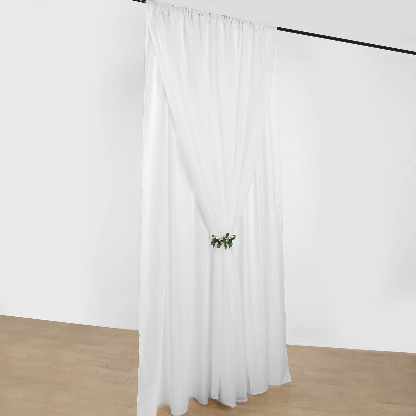 10 Feet x 10 Feet White Dual Layer Polyester & Sheer Chiffon Backdrop Curtains with Rod Pockets