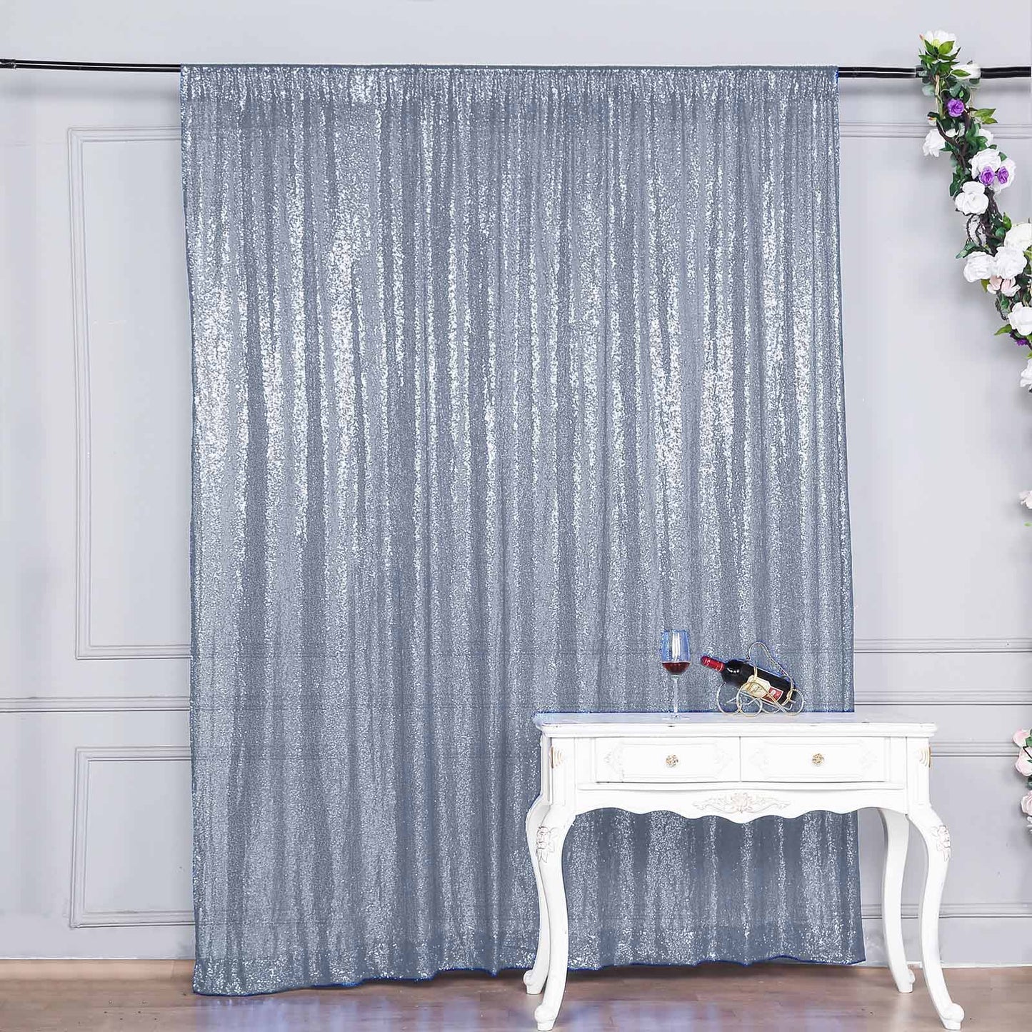 Sequin Sheer Dusty Blue 8 Feet By 8 Feet Photoshoot Backdrop Curtain