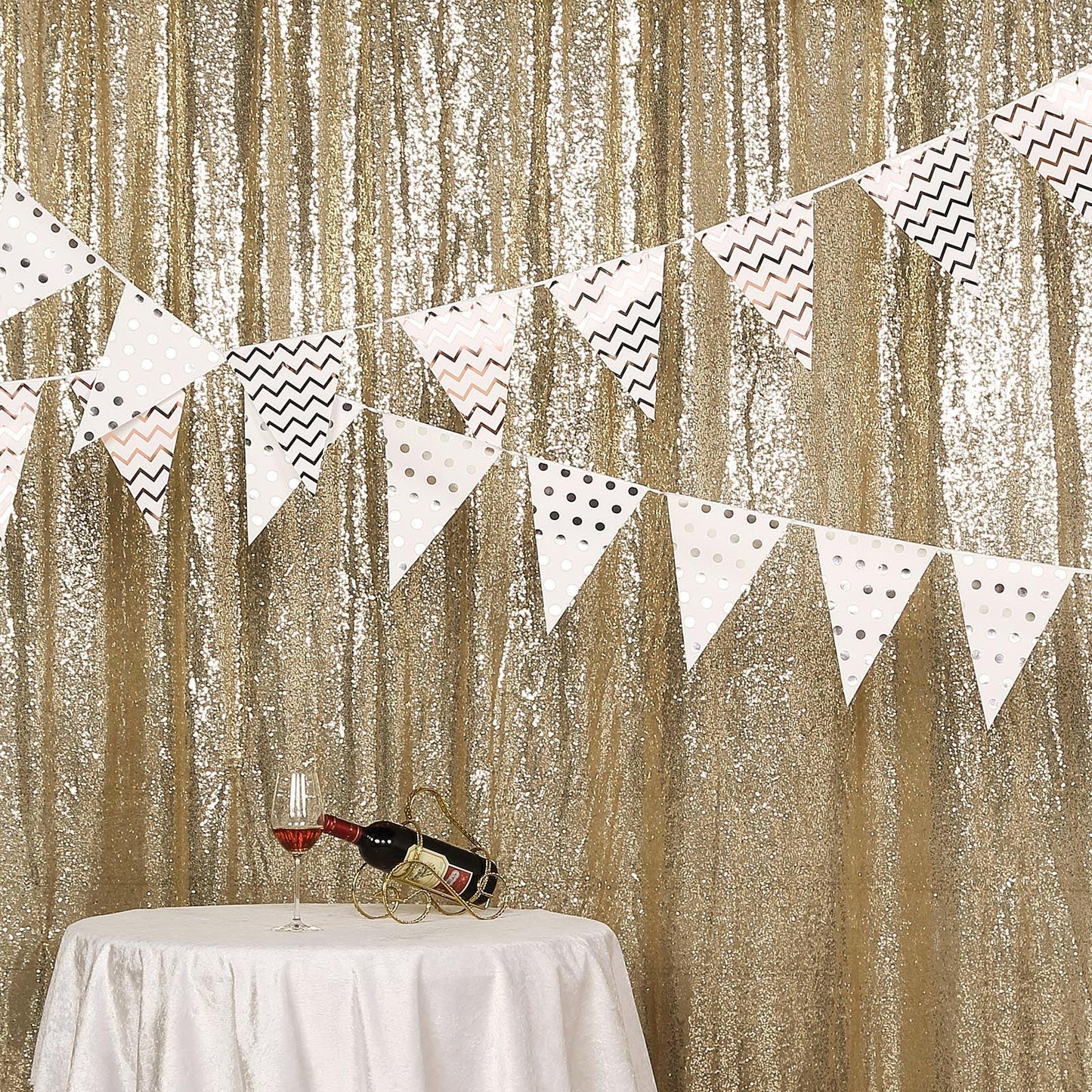 8ftx8ft Champagne Sequin Photography Booth Backdrop Semi-Sheer Curtain