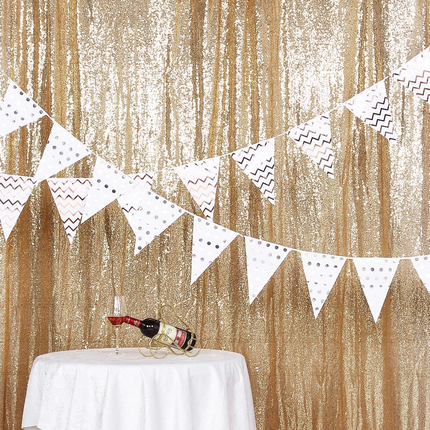 8ftx8ft Gold Sequin Photography Booth Backdrop Semi-Sheer Curtain