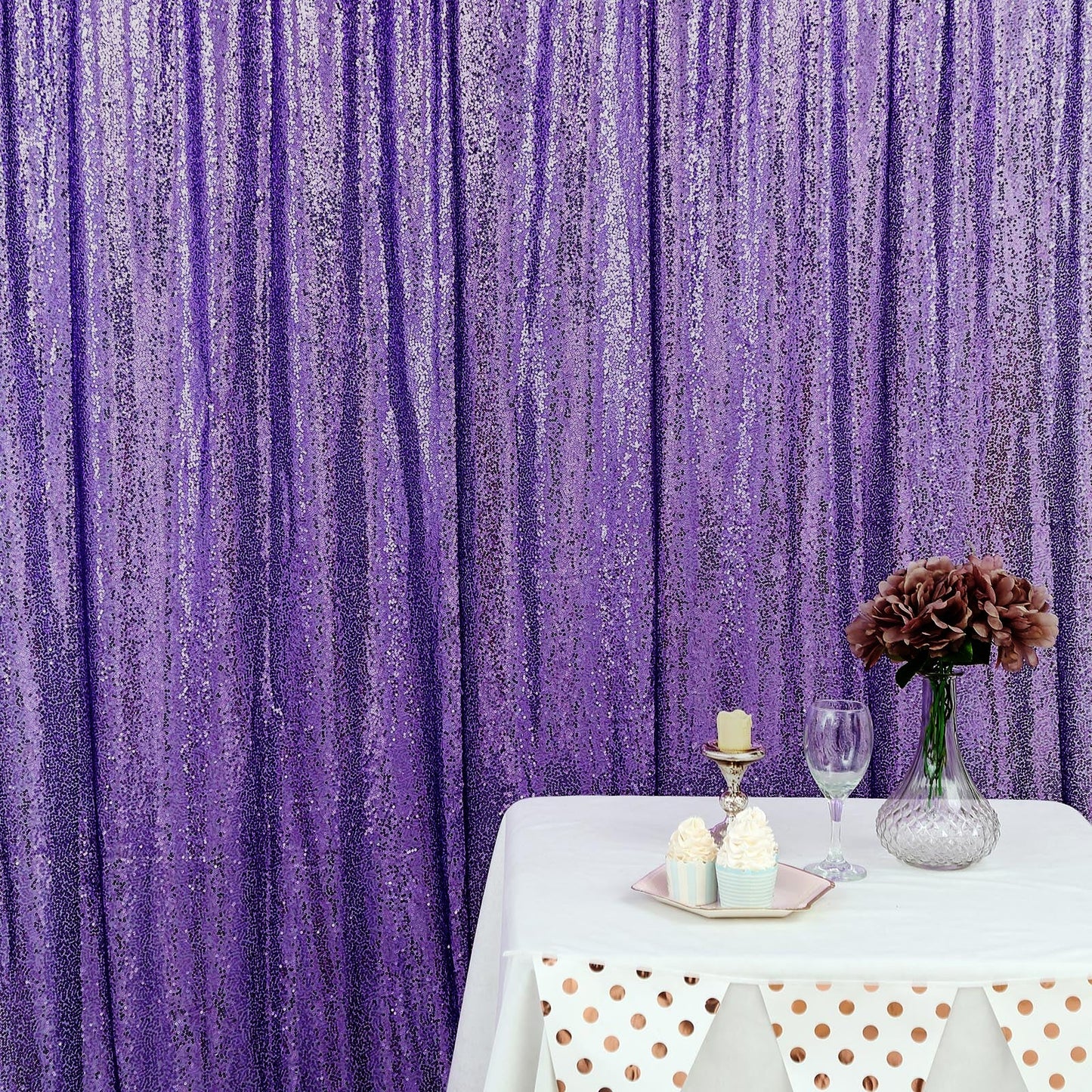 8ftx8ft Purple Sequin Photography Booth Backdrop Semi-Sheer Curtain
