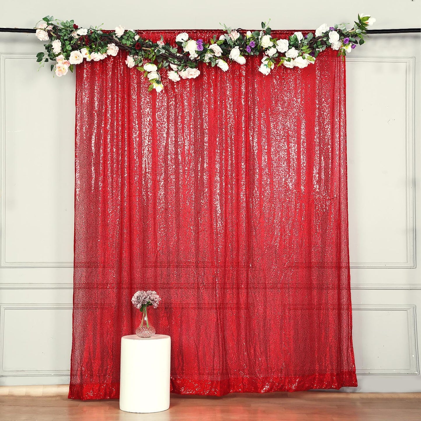 8ftx8ft Red Sequin Photography Booth Backdrop Semi-Sheer Curtain