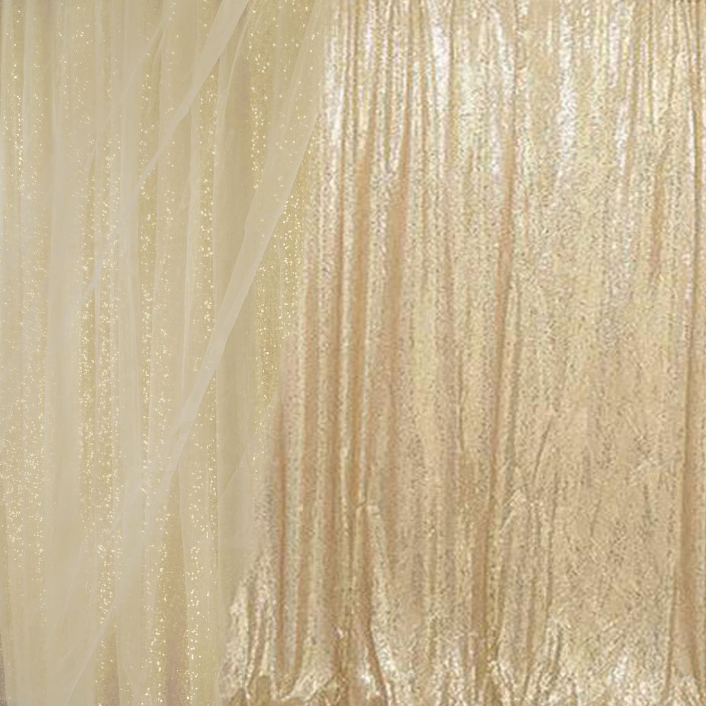 Champagne chiffon sequin event curtain drapes backdrop panel.