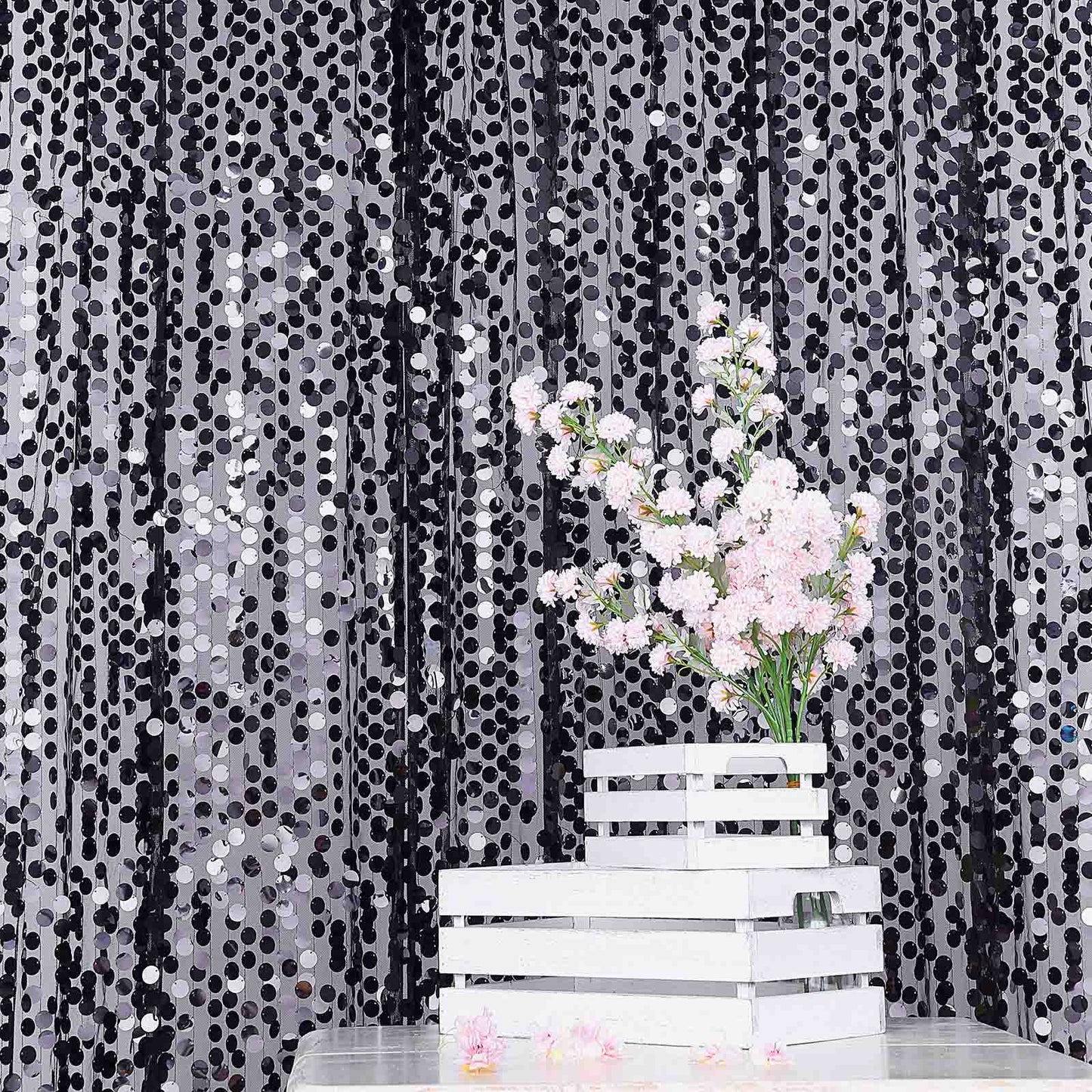 8ftx8ft Black Big Payette Sequin Photo Backdrop Curtain, Event Background Drapery Panel