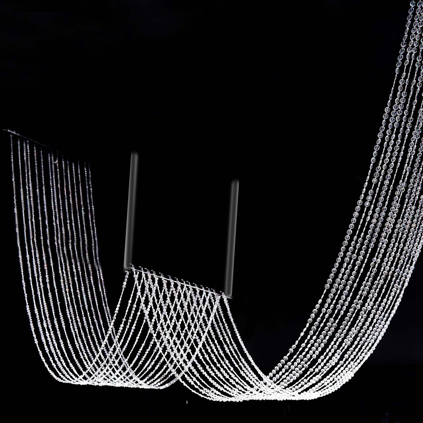 15ft crystal beaded ceiling drape curtains with hanging kit in clear color.