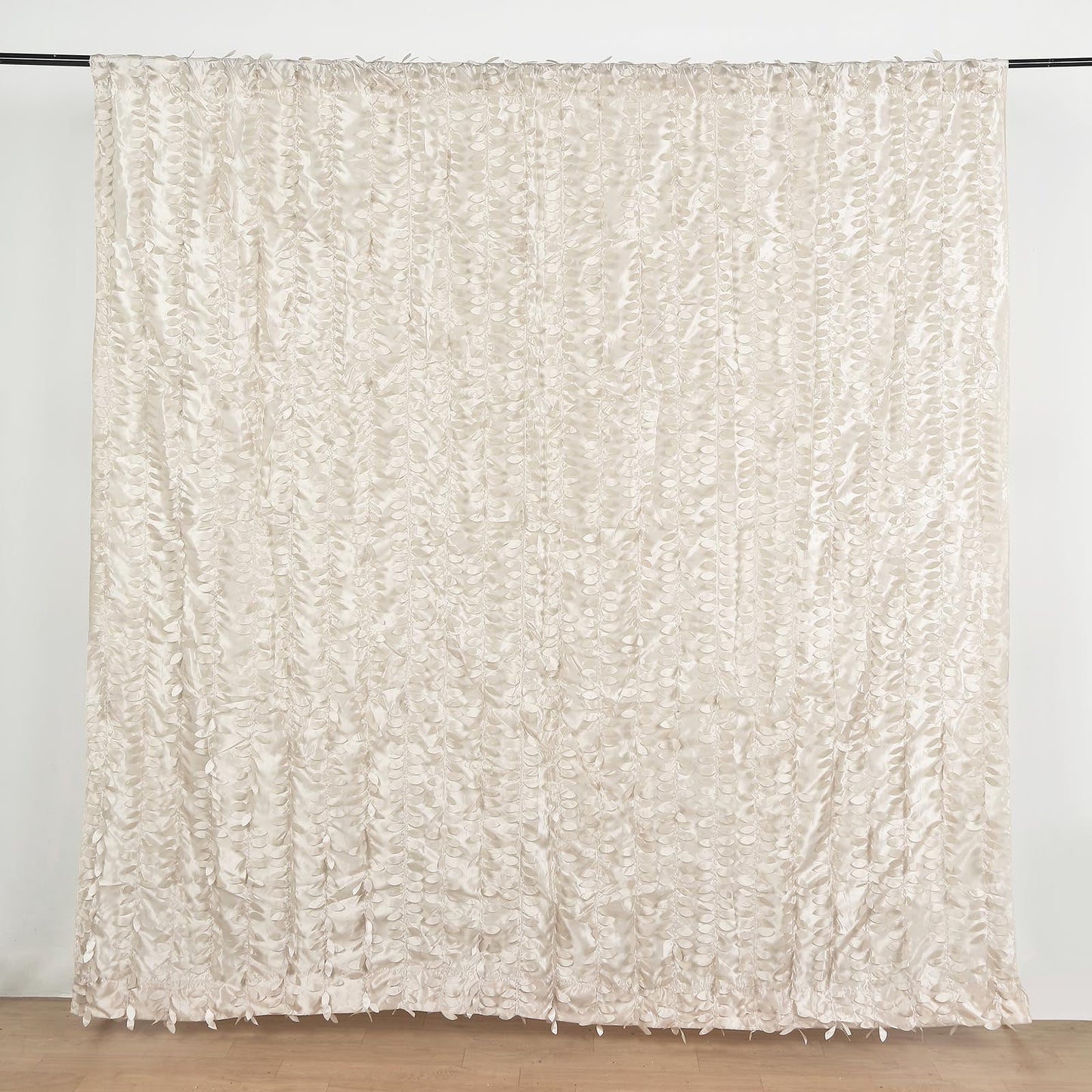 Beige Taffeta Curtain Panel With 3D Leaf Petals