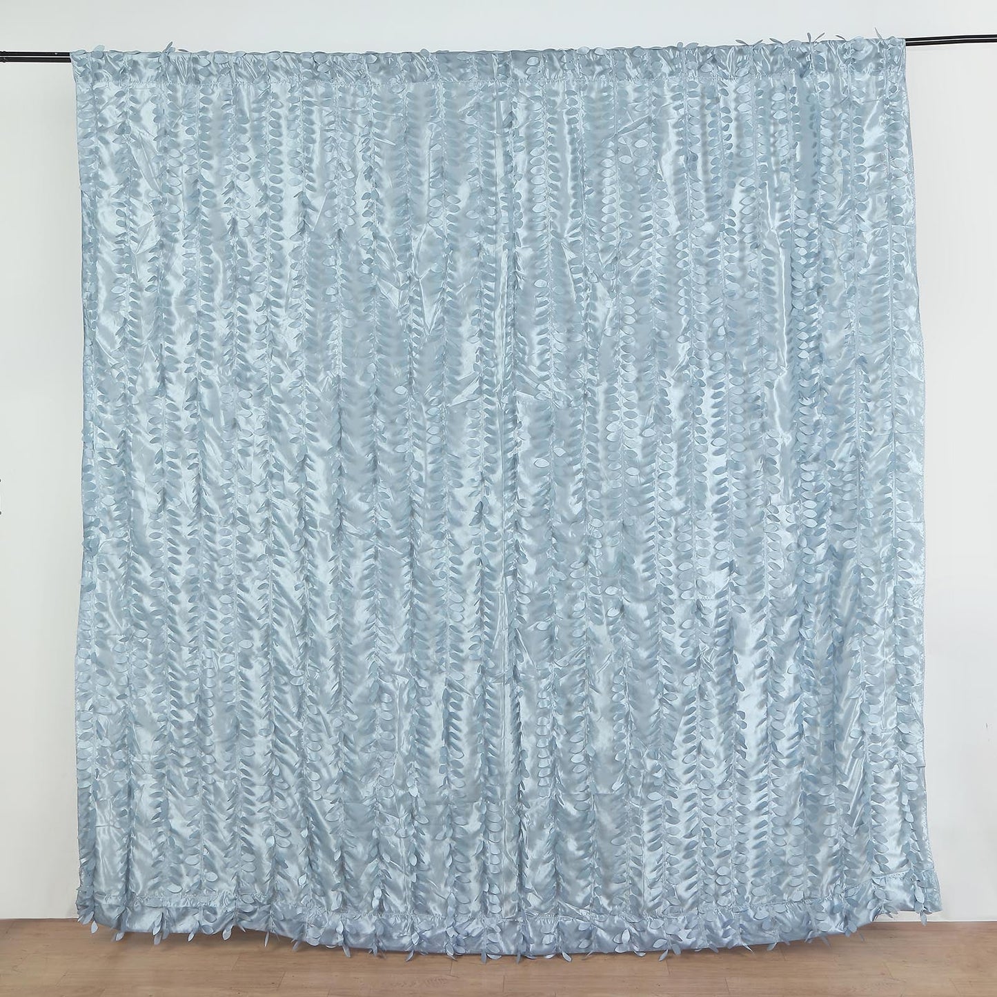 Dusty blue 3D leaf petal taffeta event curtain drapes backdrop panel.