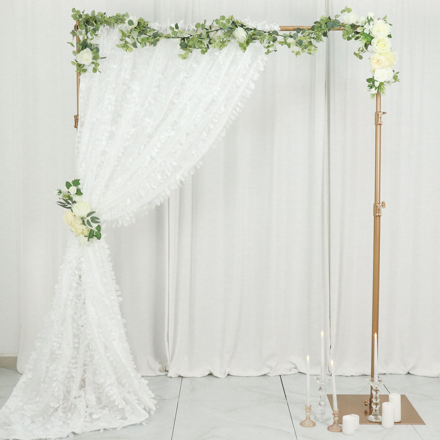 8ftx8ft white 3D leaf petal taffeta event curtain drapes backdrop panel