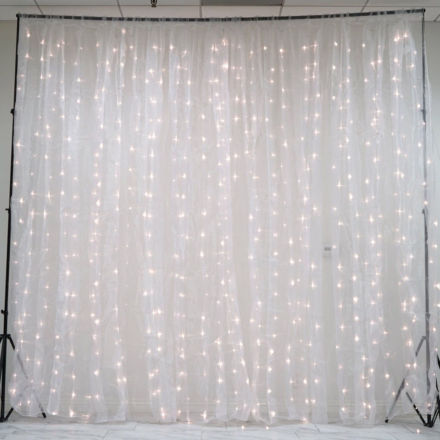 18ftx9ft | White Sheer Organza & White LED Lights Photography Backdrop