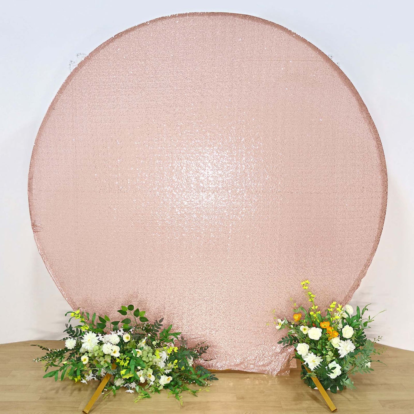 7.5ft Metallic Blush/Rose Gold Sparkle Sequin Round Wedding Arch Cover, Backdrop Stand Cover
