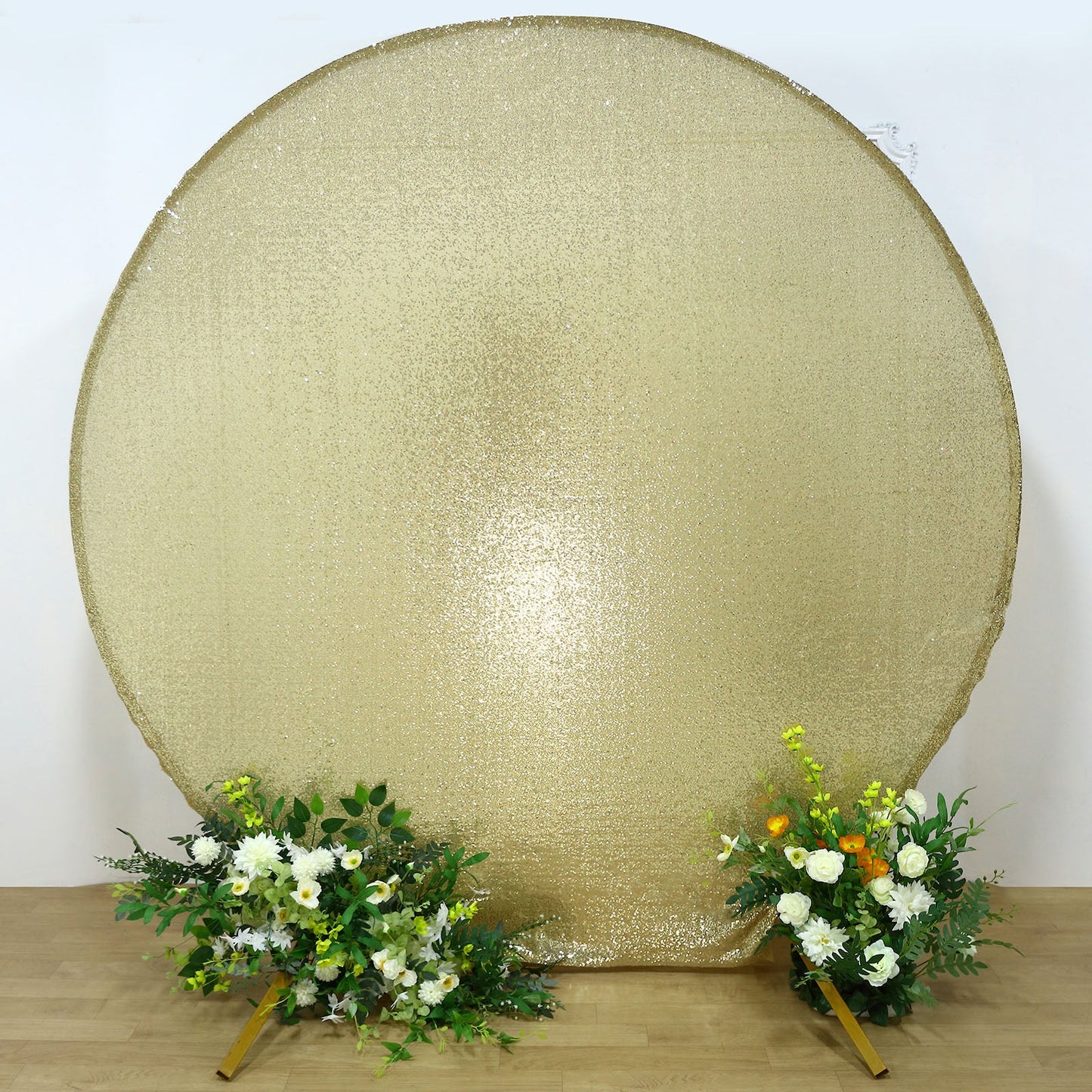 7.5ft Champagne Sparkle Sequin Round Wedding Arch Cover, Shiny Shimmer Backdrop Stand Cover