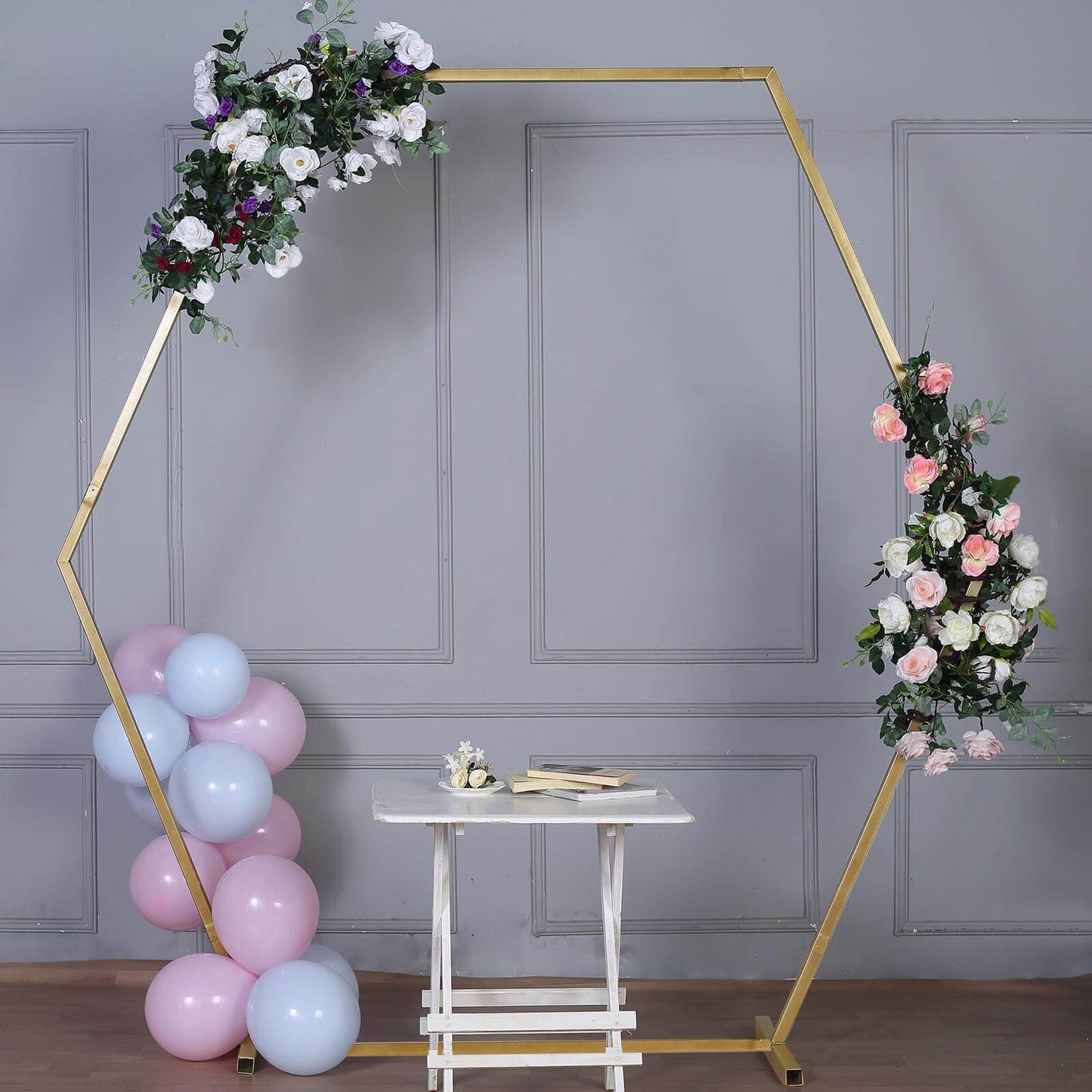 8ft Heavy Duty Gold Metal Hexagonal Wedding Arch Photo Backdrop Stand