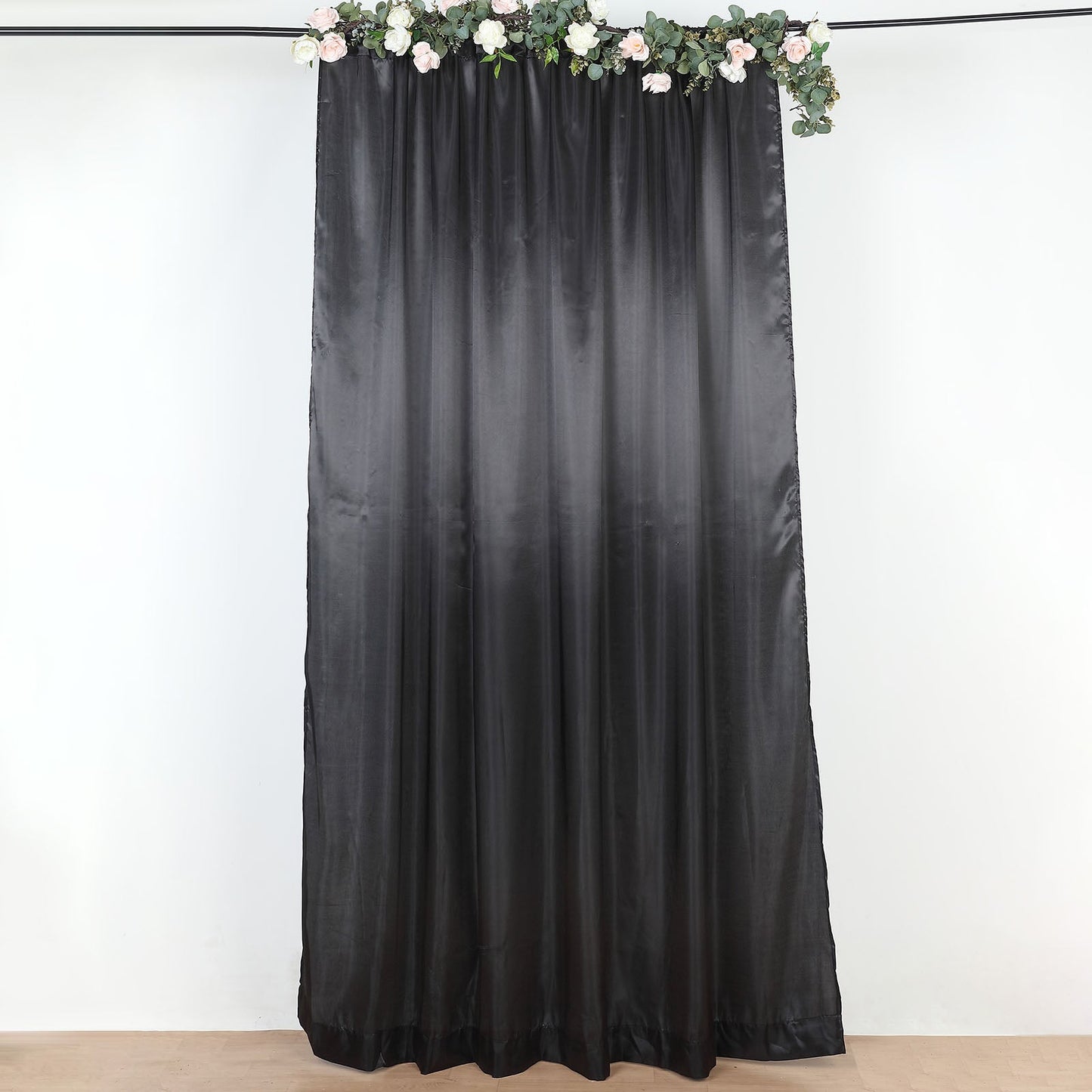 Black satin event curtain drapes backdrop panel 8ftx10ft.