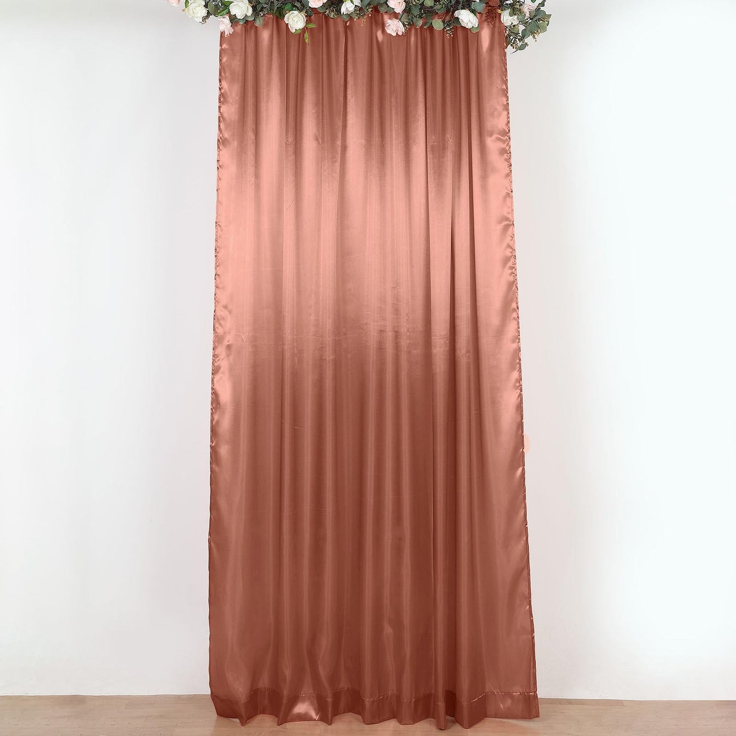 Terracotta satin backdrop event curtain drapes, 8ftx10ft.