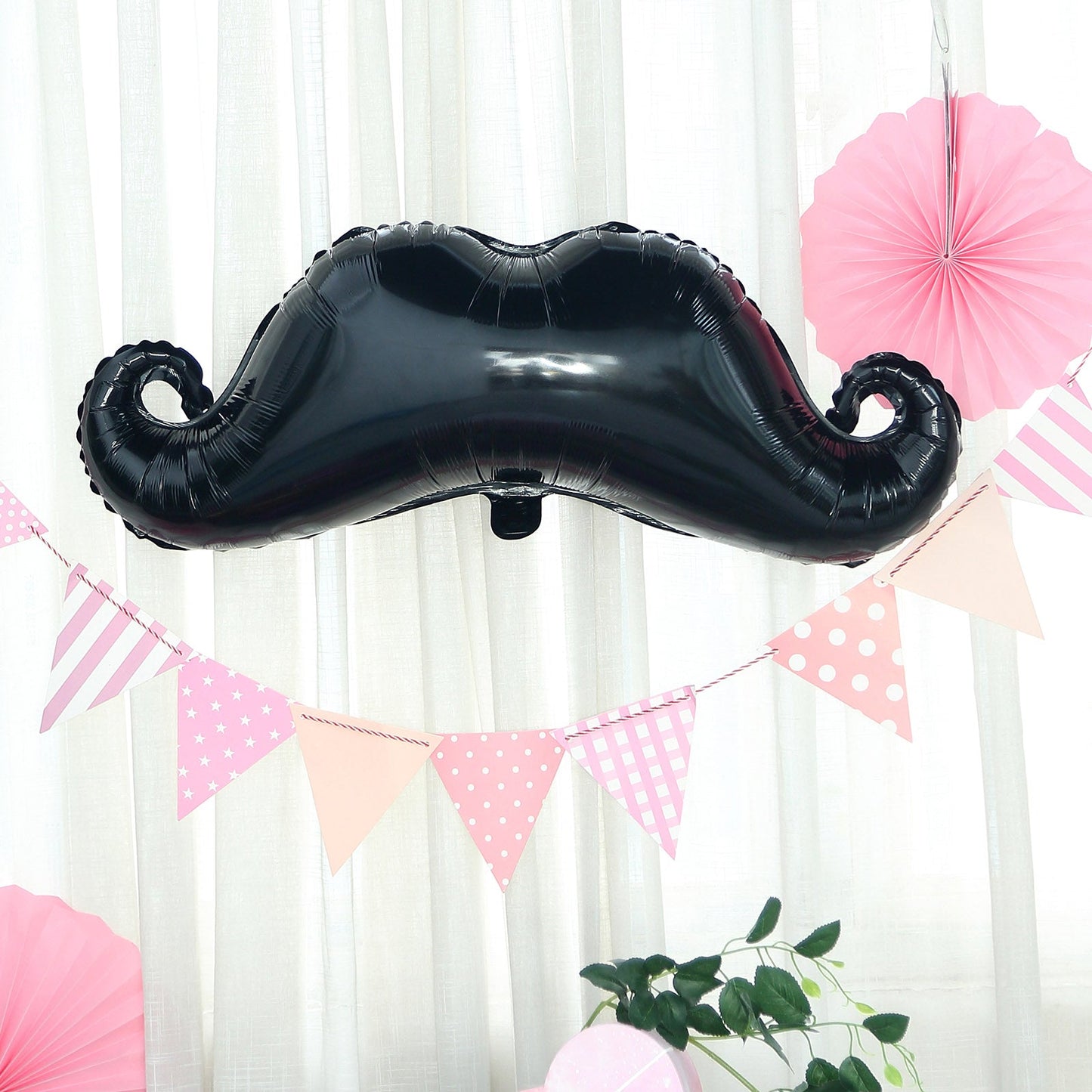 31" black mustache shaped mylar balloon for party decorations.