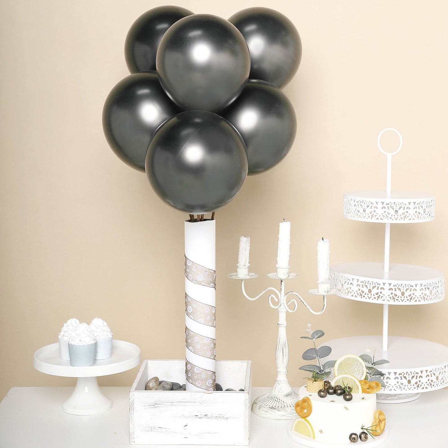 25 Pack | 12inch Metallic Chrome Charcoal Gray Latex Helium/Air Balloons