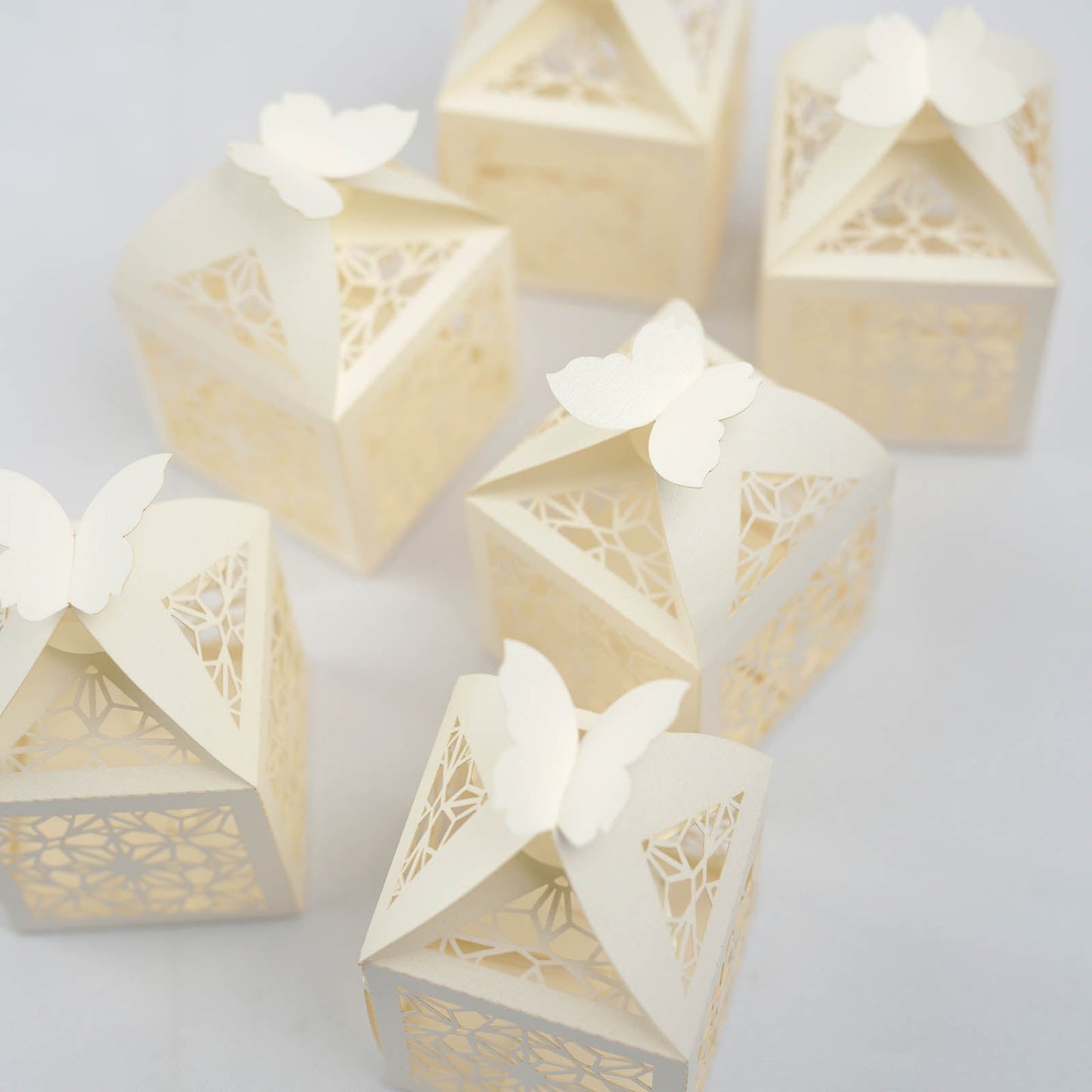 Ivory butterfly top lace favor candy gift boxes, 25 pack.