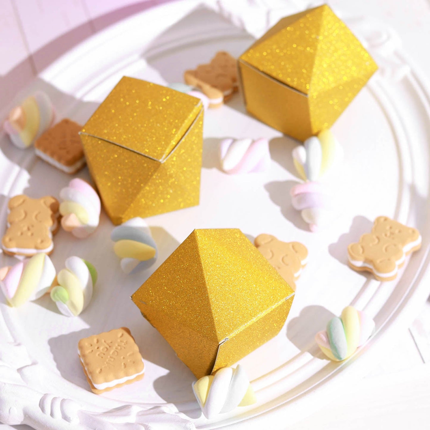 Wedding Favor Boxes 2 Inch By 3 Inch 25 Pack Geometric Gold Glitter Candy Gift