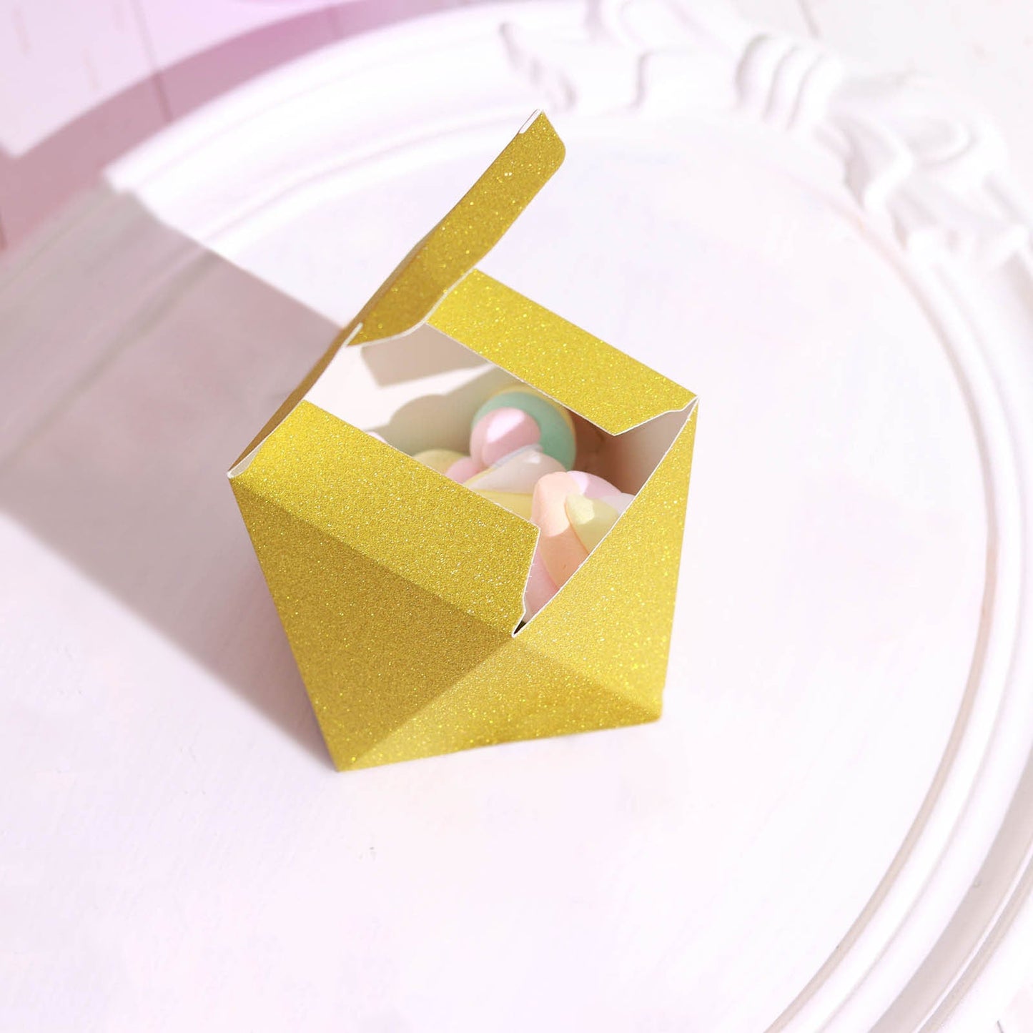 Gold glitter geometric wedding favor gift box, 3"x4", 25 pack.
