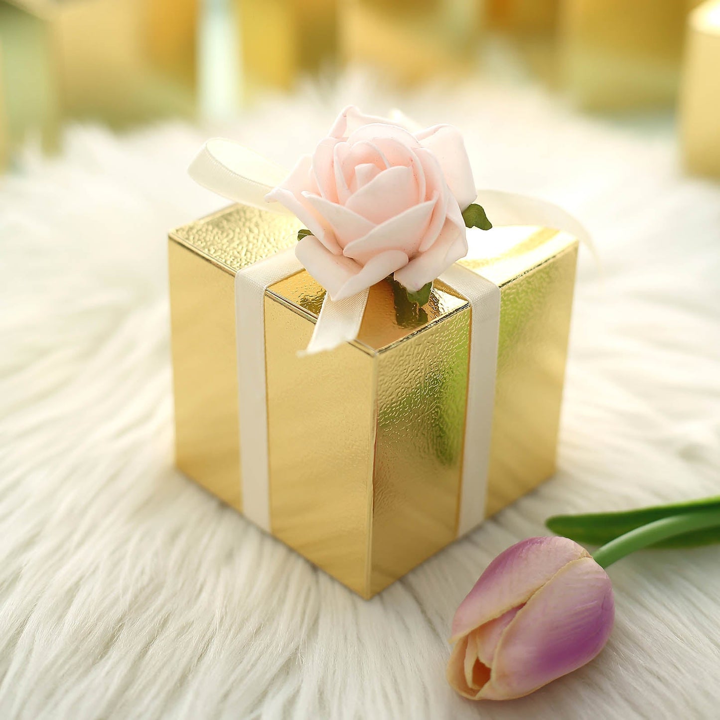 100 PCS | 3inch x 3inch Gold Party Favor Boxes