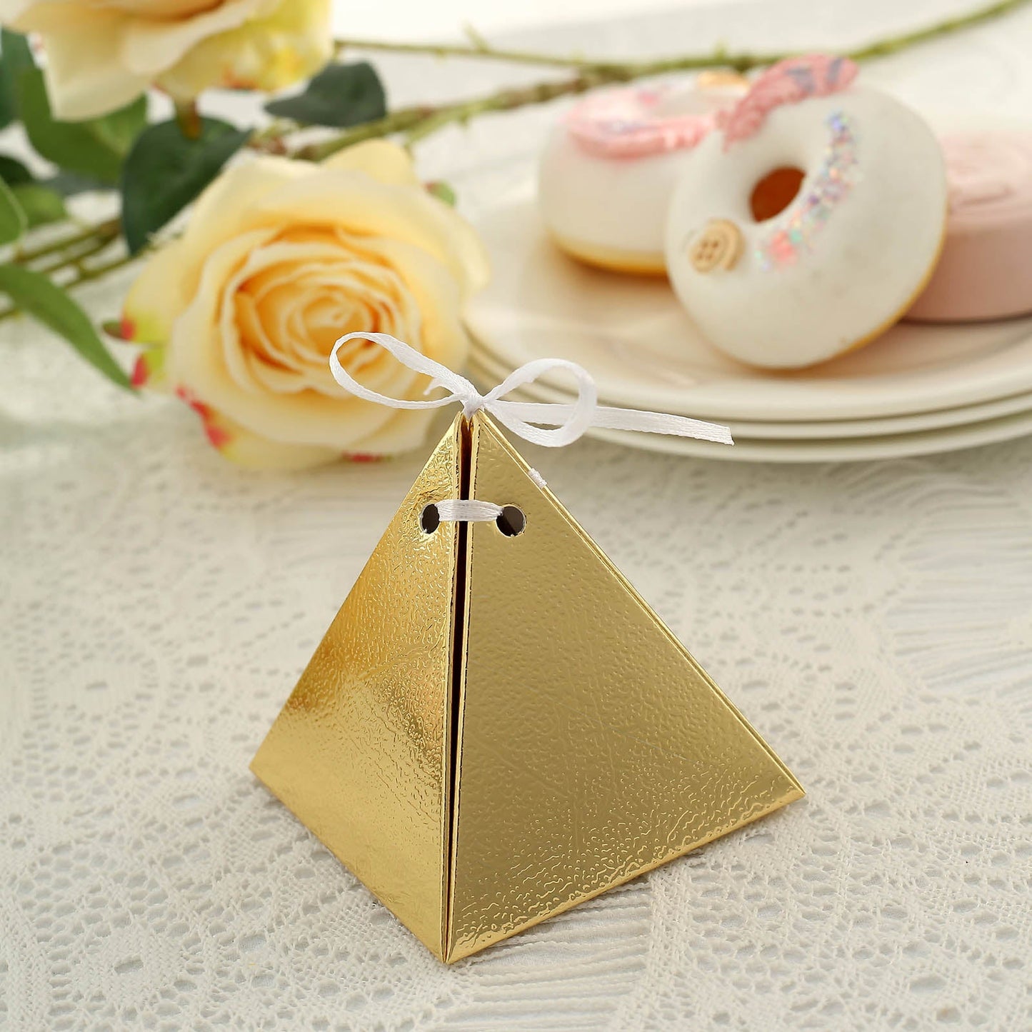 Pyramid Shaped Favor Box Candy Gift in Gold Color 25 Pack