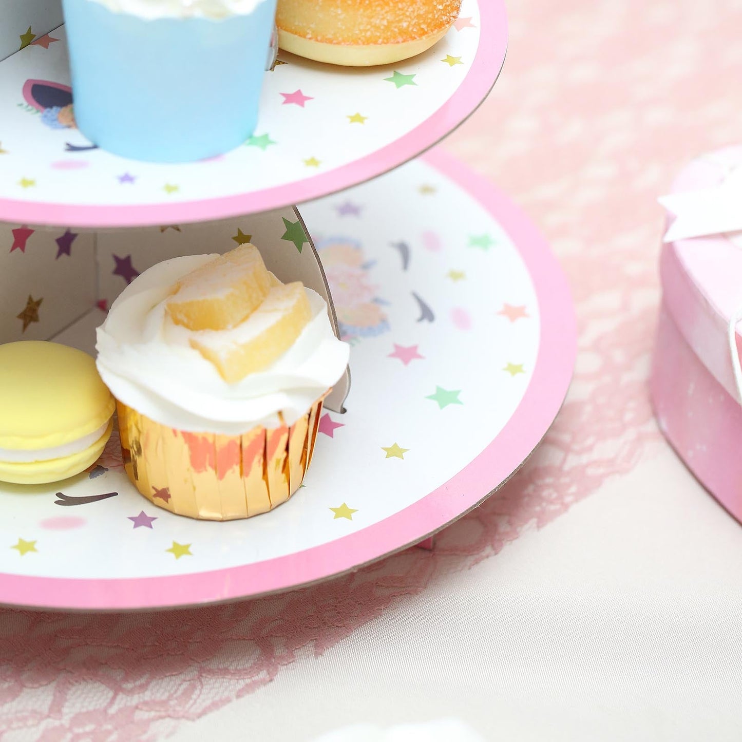 Unicorn Themed 3 Tier Cardboard Cupcake Dessert Stand Treat Tower 15 Inch