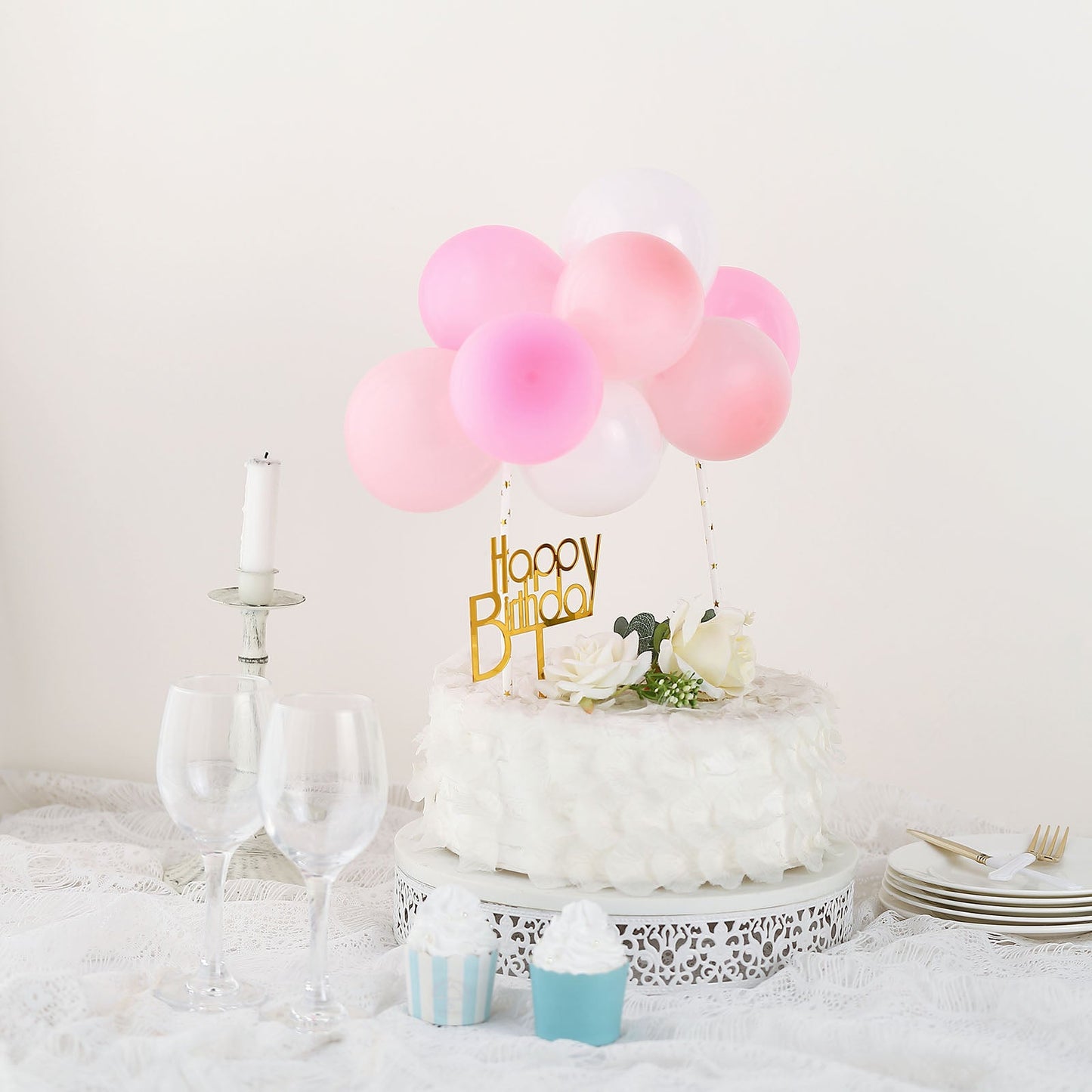 Mini Balloon Confetti Blush Pink and White Cloud Cake Topper Garland 11 Pieces