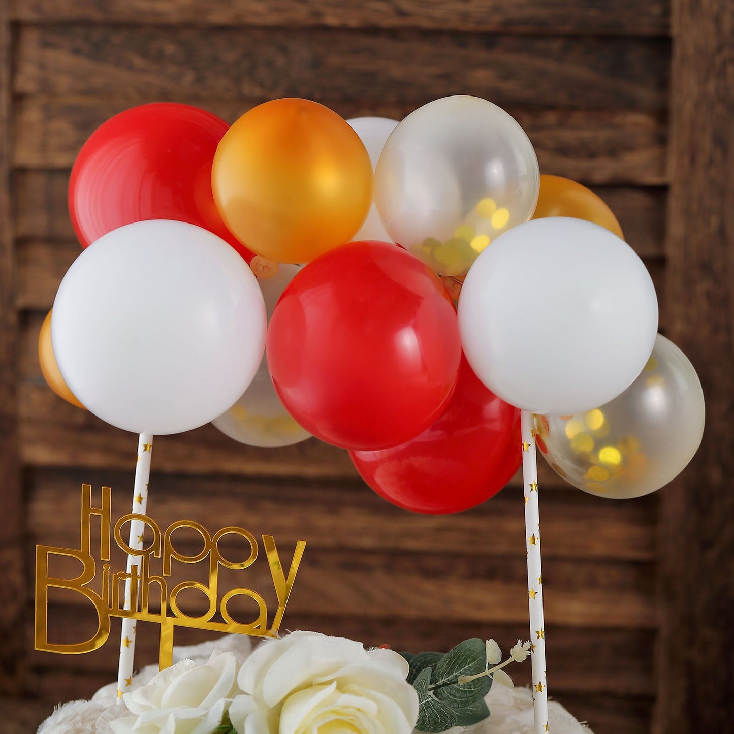 Mini Balloon Confetti Gold Red and White Cloud Cake Topper Garland 14 Pieces