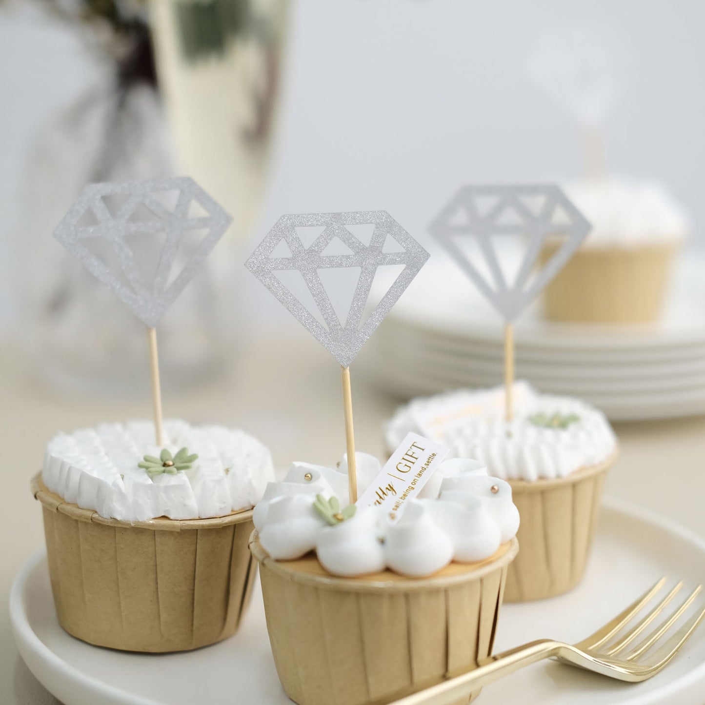 Pack of 24 Silver Diamond Ring Cupcake Toppers and Party Picks