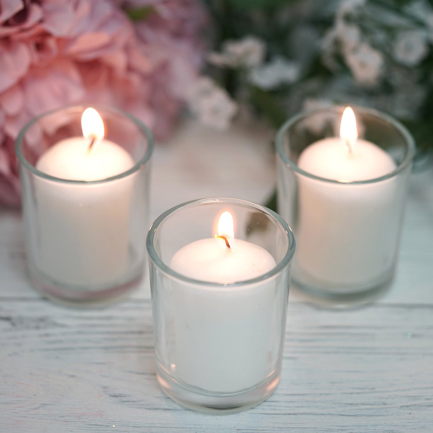 12 Pack | White Votive Candle & Clear Glass Votive Holder Candle Set