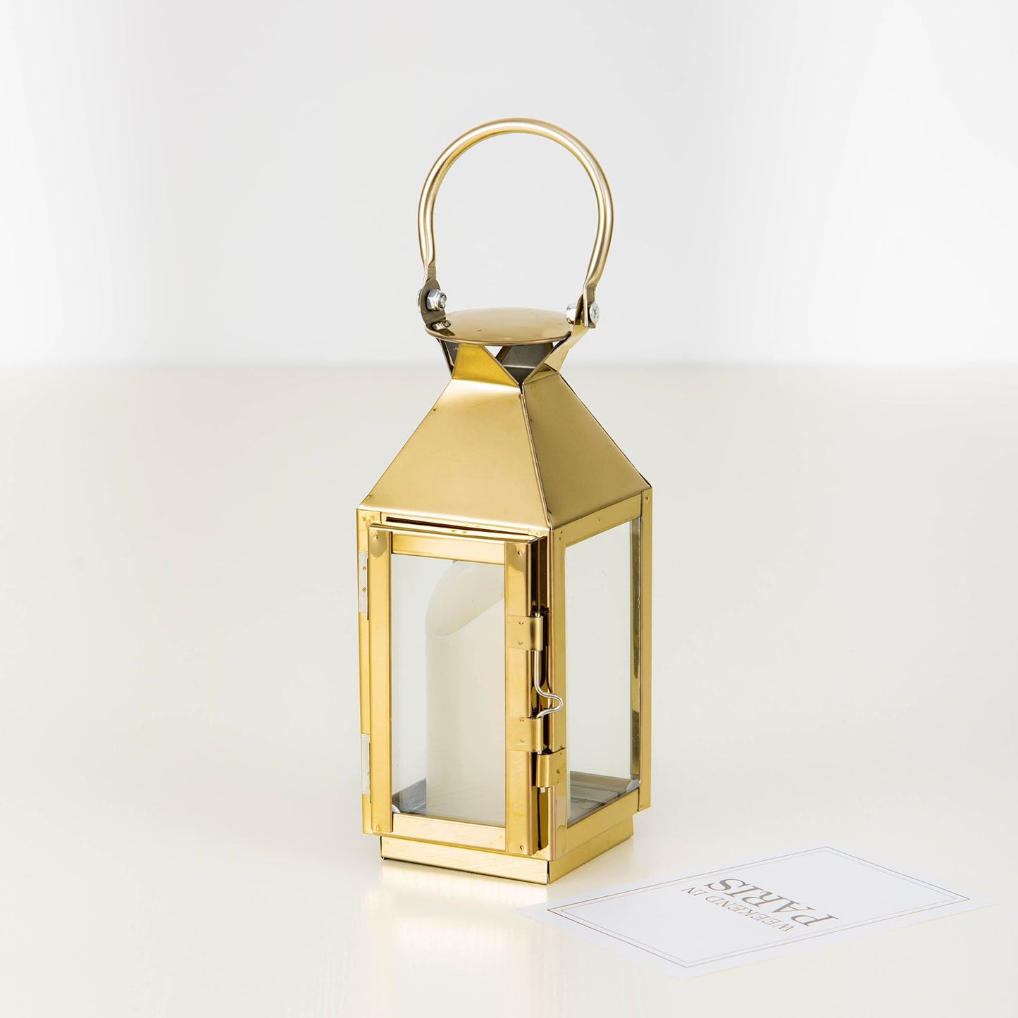 8inch Gold Crown Top Stainless Steel Candle Lantern Centerpiece Outdoor Metal Patio Lantern