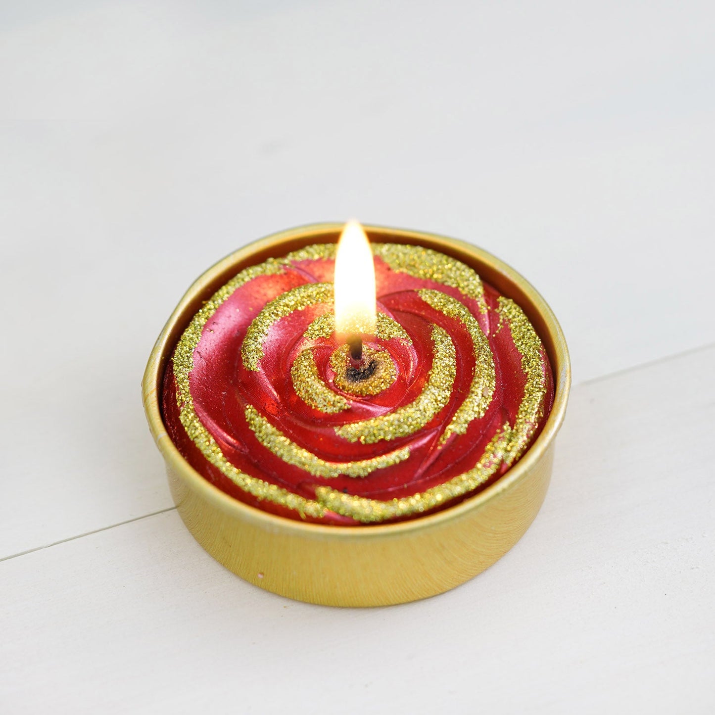 2 Pack Red & Gold Unscented Dripless Wax Glitter Rose Tealight Candles