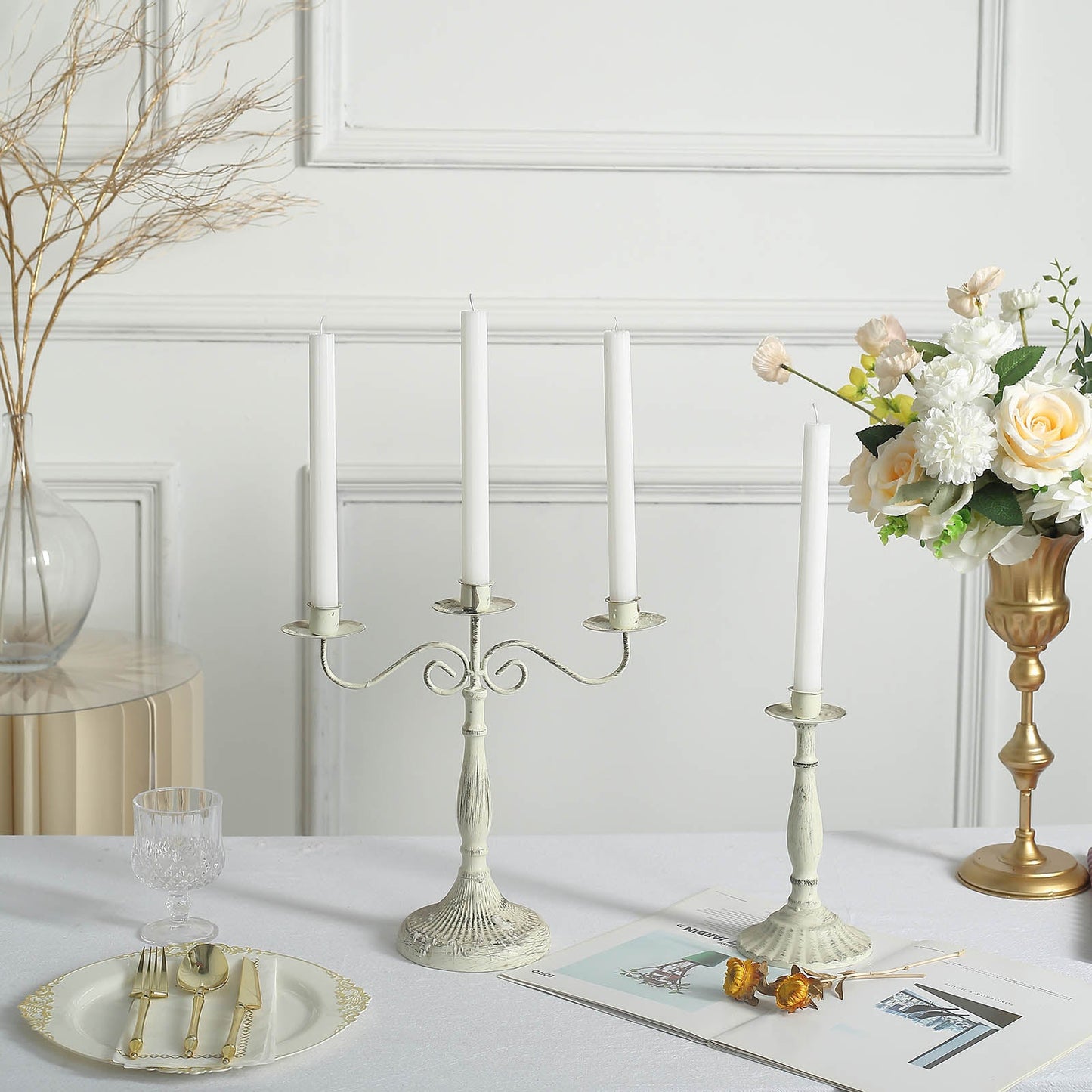 5 Pack | 9inch White Premium Unscented Ribbed Wick Taper Candles