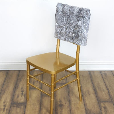 Quality Craftsmanship in Silver Satin Rosette Chair Caps Quality Craftsmanship in Silver Satin Rosette Chair Caps